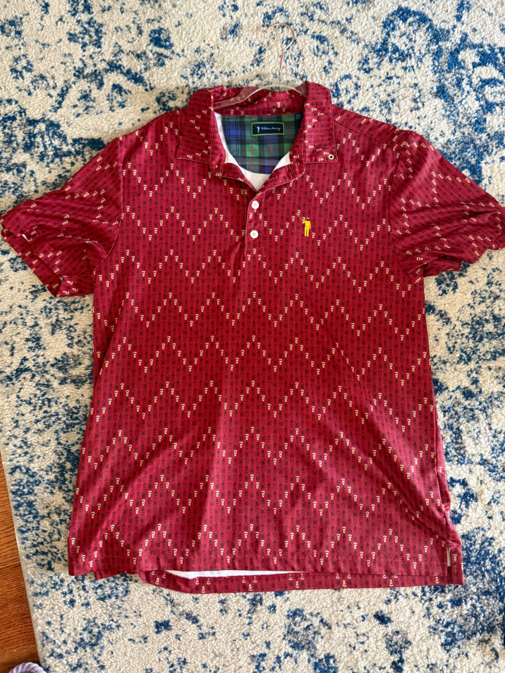 William Murray Men's Red Polo Shirt with Beer Glass Pattern